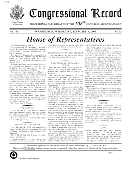 Congressional Record United States Th of America PROCEEDINGS and DEBATES of the 108 CONGRESS, SECOND SESSION