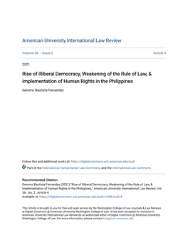 Rise of Illiberal Democracy, Weakening of the Rule of Law, & Implementation of Human Rights in the Philippines