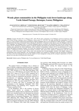 Woody Plant Communities in the Philippine Teak Forest Landscape Along Verde Island Passage, Batangas, Luzon, Philippines