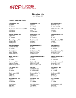 Attendee List As of 23-March-2019