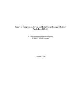 EPA Report to Congress on Server and Data Center Energy Efficiency
