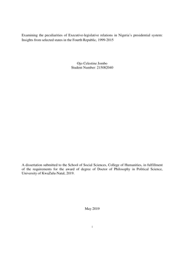 Examining the Peculiarities of Executive-Legislative Relations in Nigeria's Presidential System