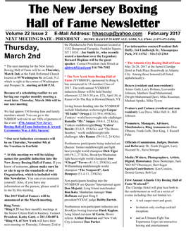 N.J. Boxing Hall of Fame Newsletter February 2017