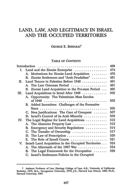 Land, Law, and Legitimacy in Israel and the Occupied Territories