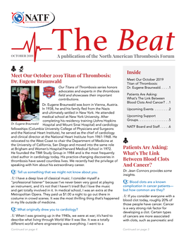 The Beat: a Publication of the North American Thrombosis Forum, August 2019 Issue