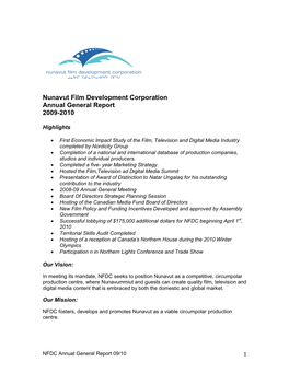 Nunavut Film Development Corporation Annual General Report 2009-2010