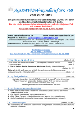 AGOMWBW-Rundbrief Nr. 760 Vom 28.11.2019