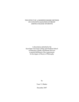 The Effect of a Modified Moore Method on Conceptualization of Proof Among College Students