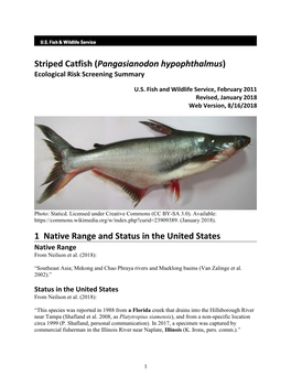 Pangasianodon Hypophthalmus) Ecological Risk Screening Summary