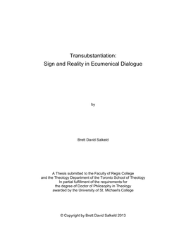 Transubstantiation: Sign and Reality in Ecumenical Dialogue
