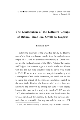 The Contribution of the Different Groups of Biblical Dead Sea Scrolls to Exegesis 11