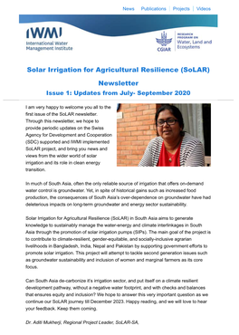 Solar Irrigation for Agricultural Resilience (Solar) Newsletter - Issue 1