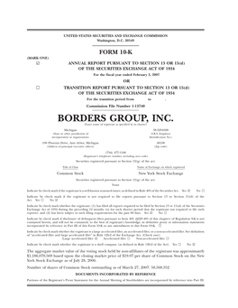 BORDERS GROUP, INC. (Exact Name of Registrant As Specified in Its Charter) Michigan 38-3294588 (State Or Other Jurisdiction of (I.R.S