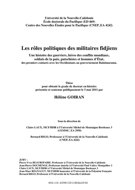 Les Rôles Politiques Des Militaires Fidjiens. Une Histoire Des Guerriers