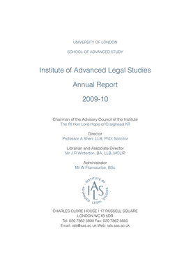 Institute of Advanced Legal Studies Annual Report 2009-10