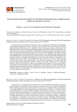 Phylogenetic Relationships of the Tribe Neospartoneae (Verbenaceae) Based on Molecular Data