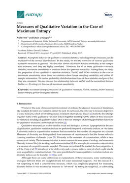 Measures of Qualitative Variation in the Case of Maximum Entropy