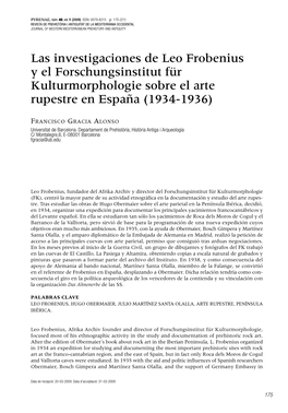 Las Investigaciones De Leo Frobenius Y El Forschungsinstitut Für Kulturmorphologie Sobre El Arte Rupestre En España (1934-1936)