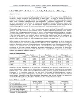 Lokniti-CSDS-ABP News Pre Election Surveys in Madhya Pradesh, Rajasthan and Chhattisgarh November 8, 2018