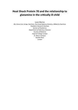 Heat Shock Protein 70 and the Relationship to Glutamine in the Critically Ill Child