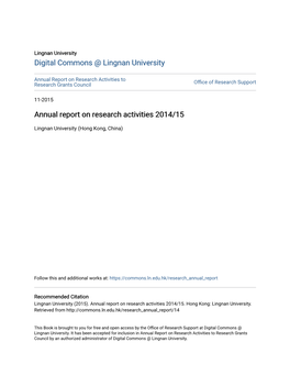 Annual Report on Research Activities 2014/15