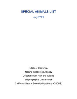 Special Animals List