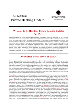 The Redstone Private Banking Update: Q2 2021