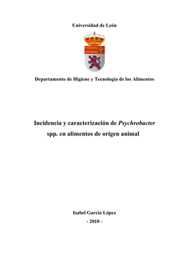 Incidencia Y Caracterización De Psychrobacter Spp. En Alimentos De Origen Animal