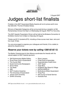 Finalists 2007 Queensland Media Awards