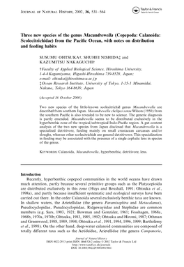 Three New Species of the Genus Macandrewella (Copepoda: Calanoida: Scolecitrichidae) from the Paci® C Ocean, with Notes on Distribution and Feeding Habits