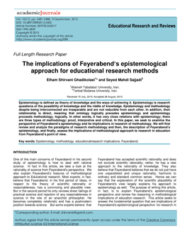 The Implications of Feyerabend's Epistemological Approach