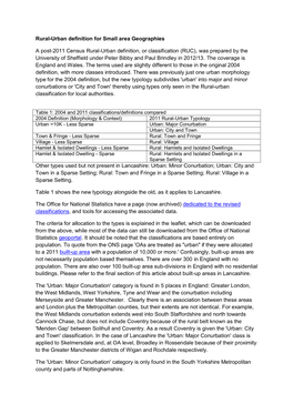 Rural-Urban Definition for Small Area Geographies