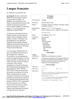 Langue Française - Wikipedia, L'encyclopédie Libre Page 1 Sur 21