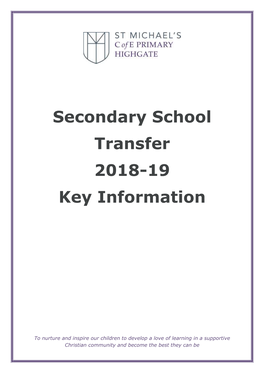 Secondary School Transfer 2018-19 Key Information