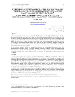 Utilization of Some Non-Flint Lithic Raw Materials in The