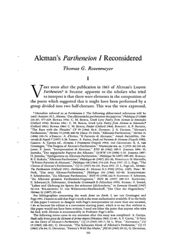 Aleman's Partheneion I Reconsidered