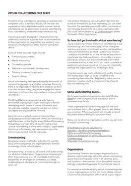 VIRTUAL VOLUNTEERING FACT SHEET So How Do I Get Involved In