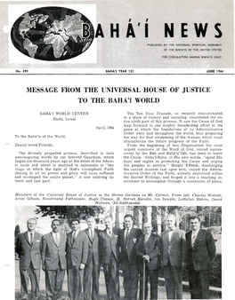 Message from the Universal House of Justice to the Baha'i World