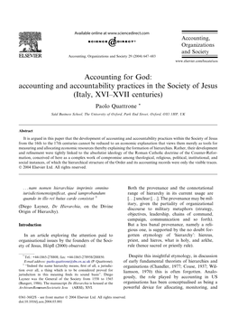 Accounting and Accountability Practices in the Society of Jesus