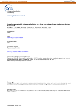 Towards an Integrated Urban Design Framework Futcher, Julie; Mills, Gerald; Emmanuel, Rohinton; Korolija, Ivan