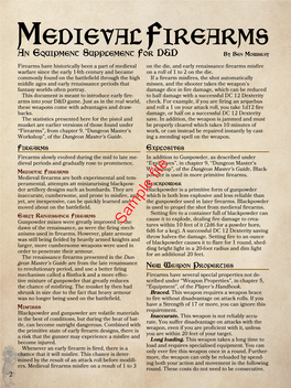 Medieval Firearms an Equipment Supplement for D&D by Ben Mowbray