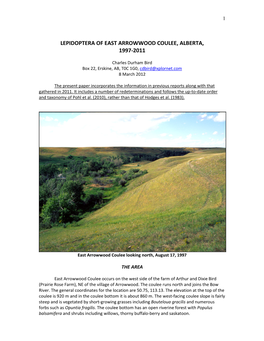 Lepidoptera of East Arrowwood Coulee, Alberta, 1997-2011