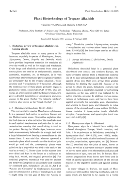 Plant Biotechnology of Tropane Alkaloids