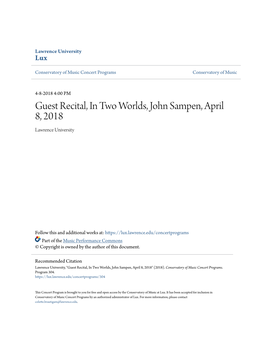 Guest Recital, in Two Worlds, John Sampen, April 8, 2018 Lawrence University