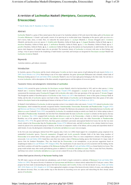 A Revision of Lachnodius Maskell (Hemiptera, Coccomorpha, Eriococcidae) Page 1 of 20