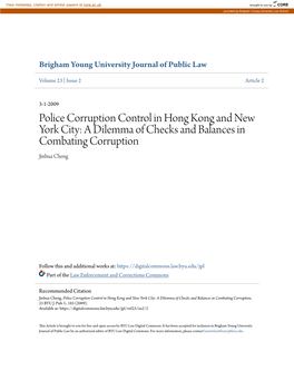 Police Corruption Control in Hong Kong and New York City: a Dilemma of Checks and Balances in Combating Corruption Jinhua Cheng