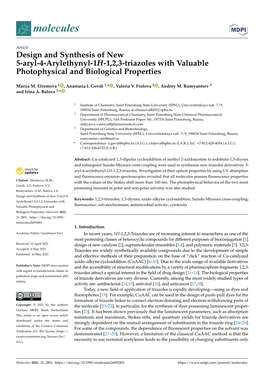 Design and Synthesis of New 5-Aryl-4-Arylethynyl-1H-1,2,3-Triazoles with Valuable Photophysical and Biological Properties