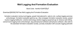 Well Logging and Formation Evaluation