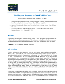 The Hospital Response to COVID-19 in China