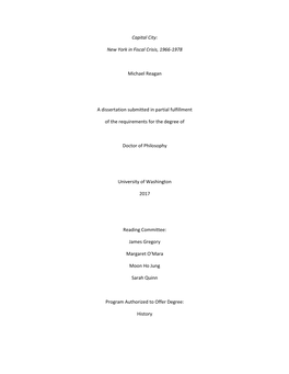 Capital City: New York in Fiscal Crisis, 1966-1978 Michael Reagan